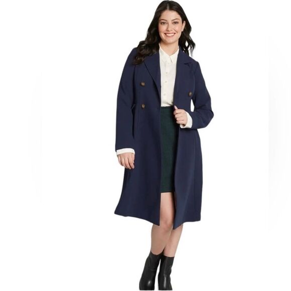 NWT Modcloth Along for the Ride‎ Navy Blue Crepe Coat Size MEDIUM - Picture 12 of 12
